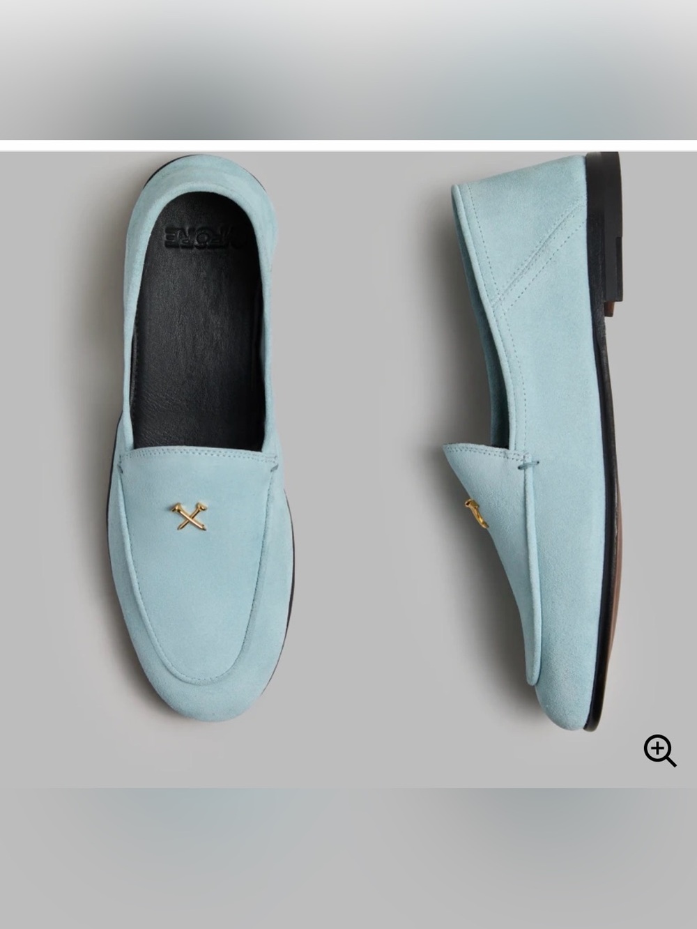 G/FORE Metal Tees Light Blue Suede Slip-On Loafers with Gold Pin 10